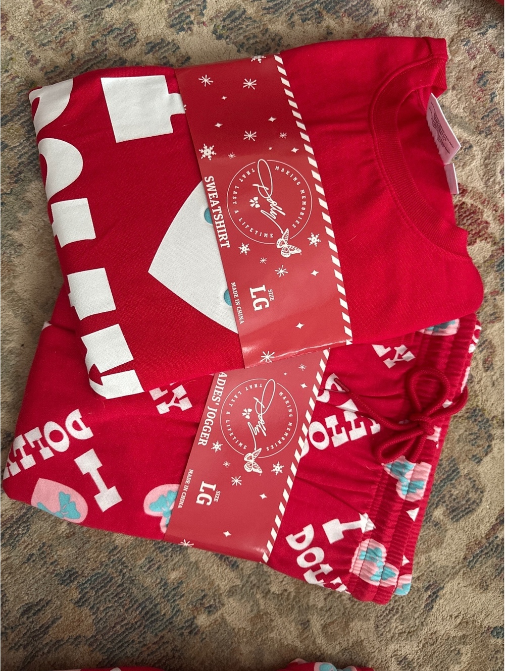 I Love Dolly Red Sweatshirt and Jogger Set Large Size